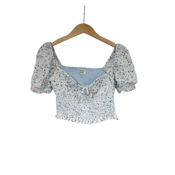 SUNDAY BEST Tops - SUNDAY BEST Aritzia Sinatra Smocked Puff-Sleeve Blouse Size Medium Floral Sage